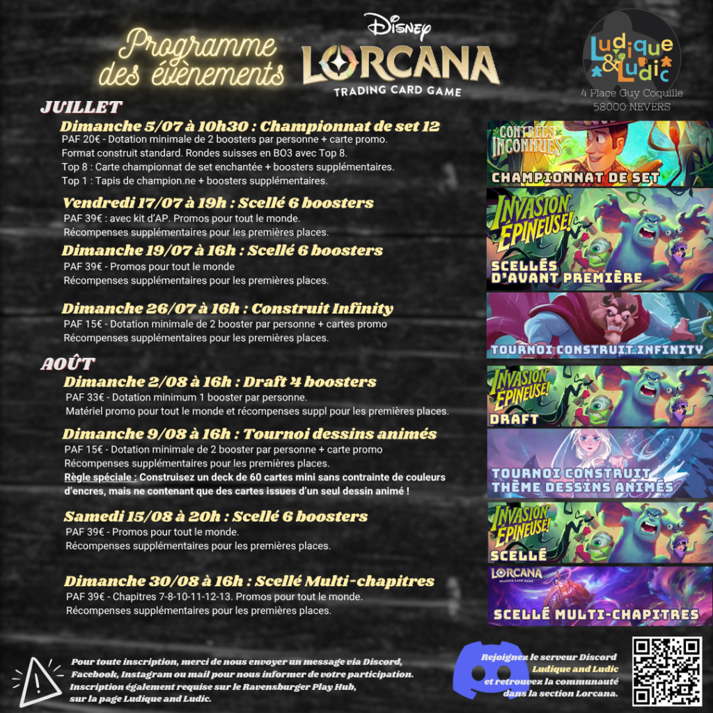Programme Lorcana juillet 2026
