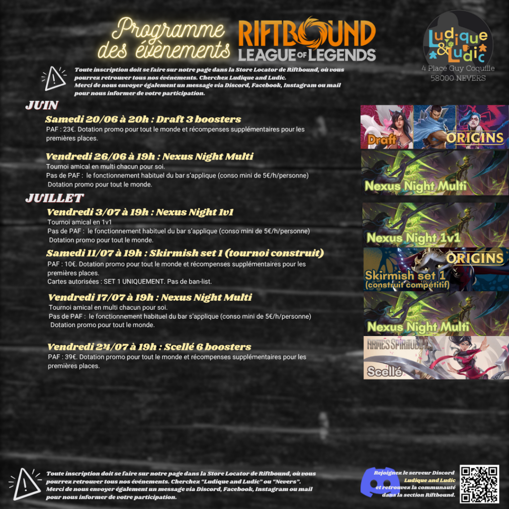 Programme Riftbound juin 2026