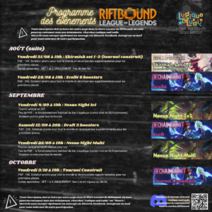Programme Riftbound juillet 2026